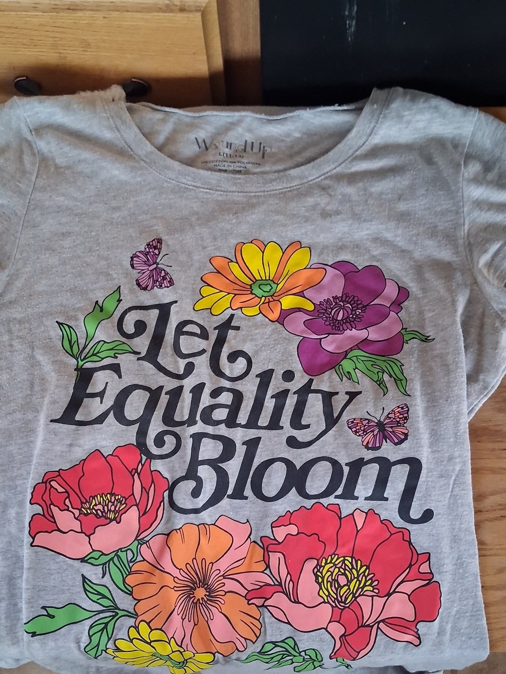Wound Up Gray Let Equality Bloom Tee With Flowers And Butterflies